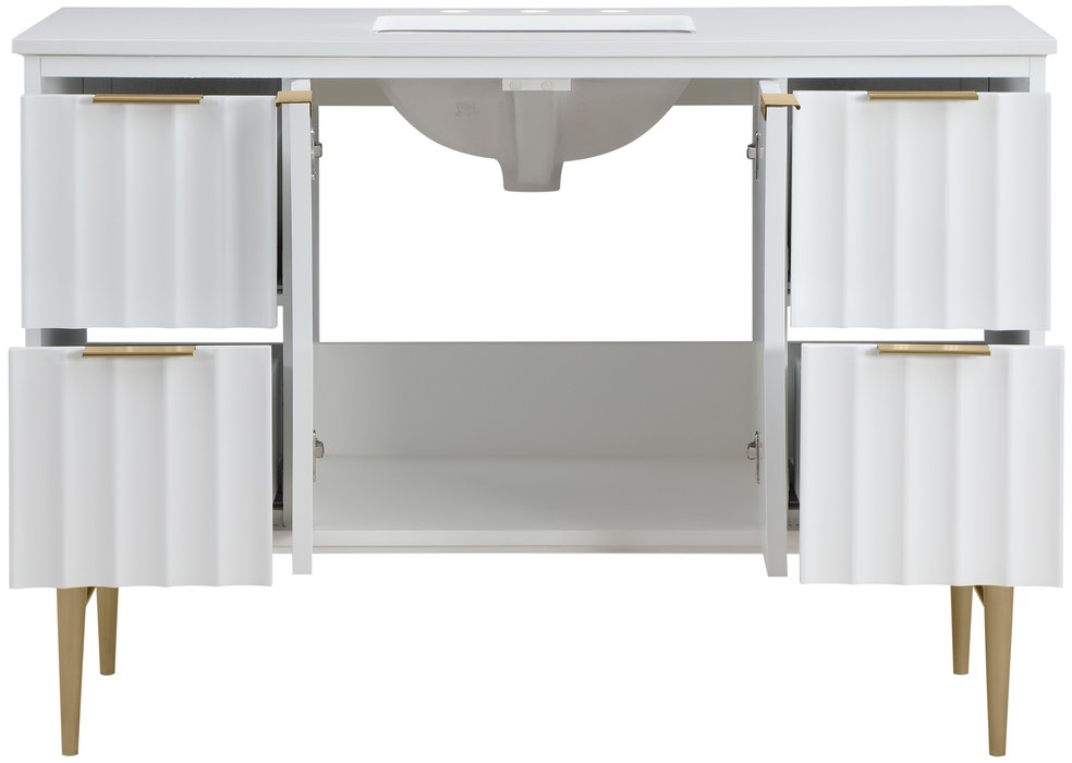Meridian Furniture - Modernist 48" White Engineered Stone Top And Solid Wood Base Bathroom Vanity - 401White-48 - GreatFurnitureDeal