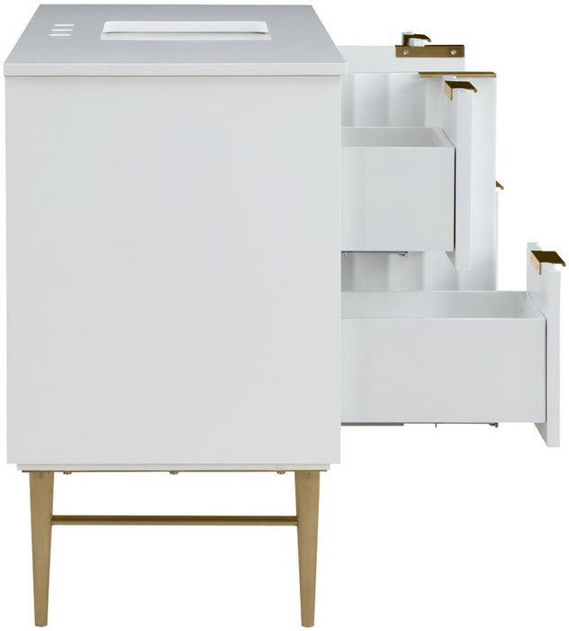 Meridian Furniture - Modernist 48" White Engineered Stone Top And Solid Wood Base Bathroom Vanity - 401White-48 - GreatFurnitureDeal