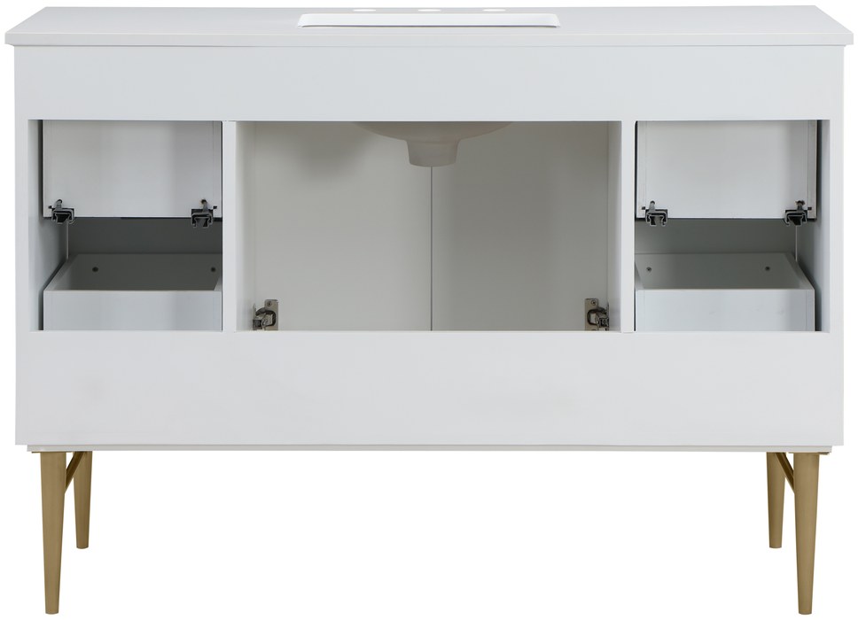 Meridian Furniture - Modernist 48" White Engineered Stone Top And Solid Wood Base Bathroom Vanity - 401White-48 - GreatFurnitureDeal