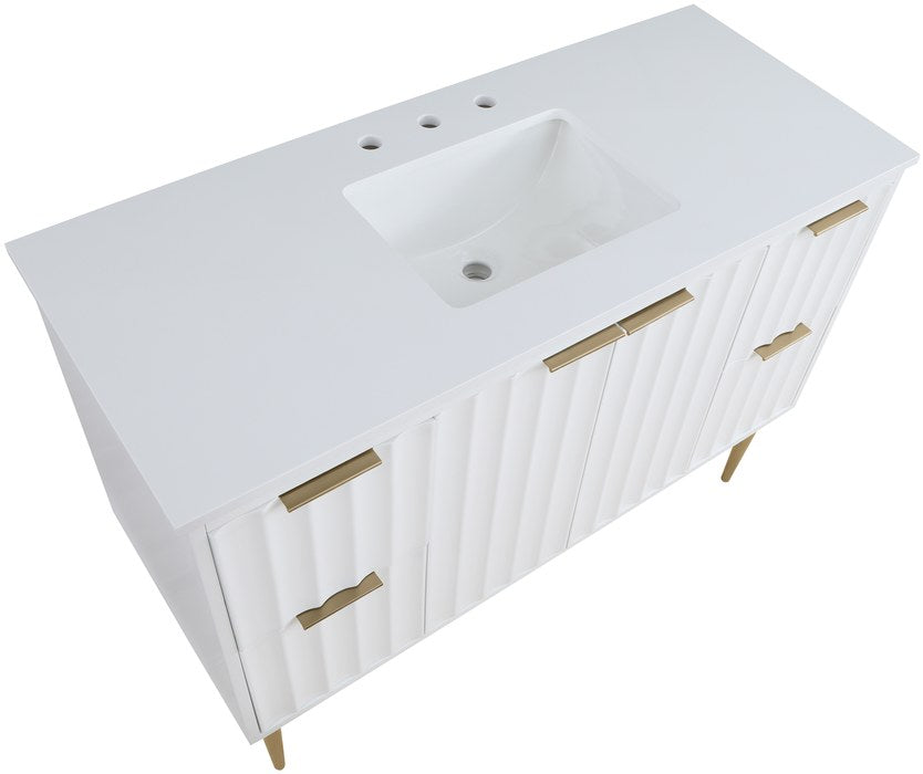 Meridian Furniture - Modernist 48" White Engineered Stone Top And Solid Wood Base Bathroom Vanity - 401White-48 - GreatFurnitureDeal