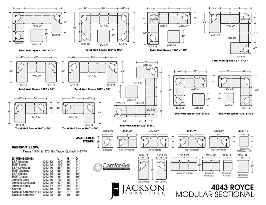Jackson Furniture - Royce 5 Piece Modular Sectional in Taupe - 4043-62-59-29-31-76-TAUPE - GreatFurnitureDeal