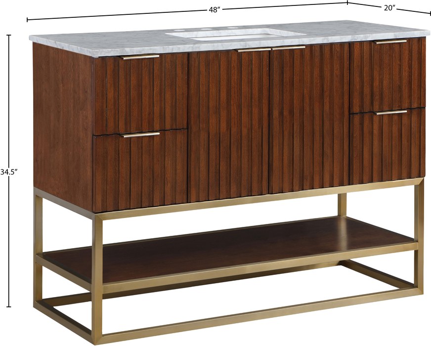 Meridian Furniture - Monad 48" Walnut Genuine Marble Top, Steel And Glass Base Bathroom Vanity - 404Walnut-48 - GreatFurnitureDeal