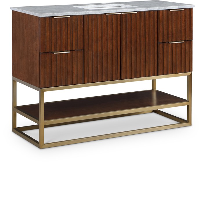 Meridian Furniture - Monad 48" Walnut Genuine Marble Top, Steel And Glass Base Bathroom Vanity - 404Walnut-48 - GreatFurnitureDeal