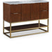 Meridian Furniture - Monad 48" Walnut Genuine Marble Top, Steel And Glass Base Bathroom Vanity - 404Walnut-48 - GreatFurnitureDeal