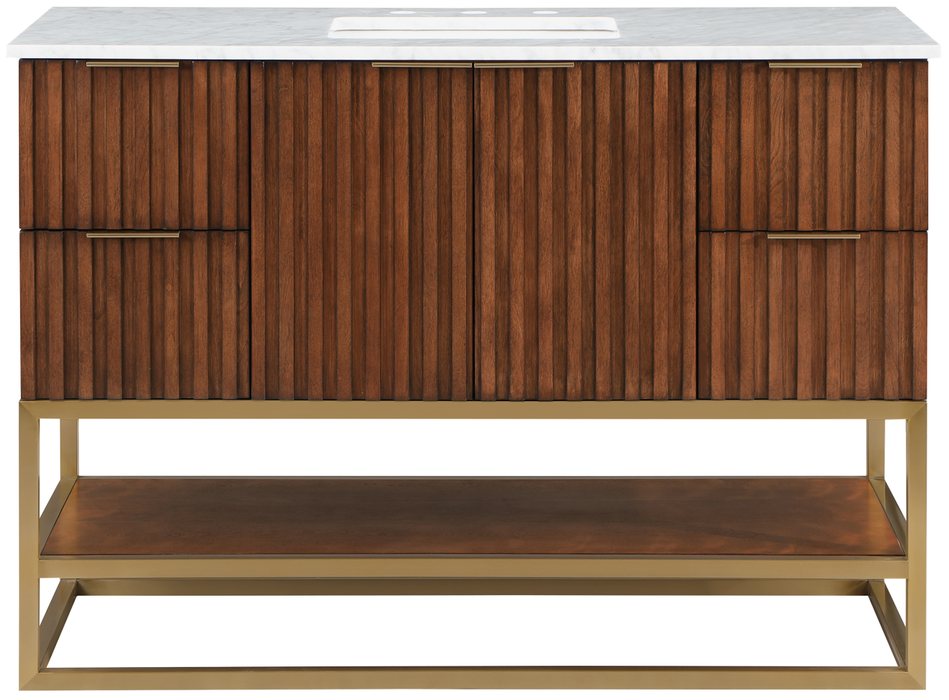 Meridian Furniture - Monad 48" Walnut Genuine Marble Top, Steel And Glass Base Bathroom Vanity - 404Walnut-48 - GreatFurnitureDeal