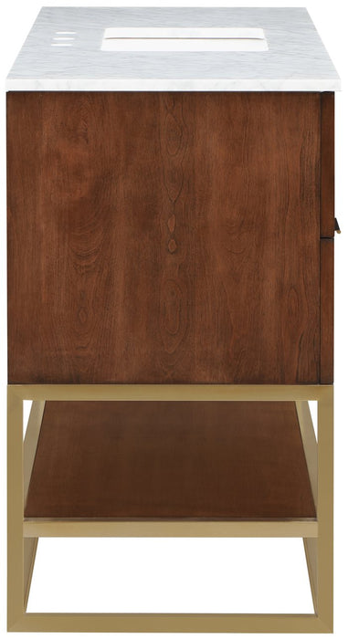 Meridian Furniture - Monad 48" Walnut Genuine Marble Top, Steel And Glass Base Bathroom Vanity - 404Walnut-48 - GreatFurnitureDeal