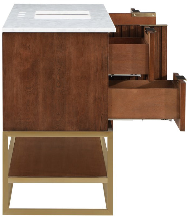 Meridian Furniture - Monad 48" Walnut Genuine Marble Top, Steel And Glass Base Bathroom Vanity - 404Walnut-48 - GreatFurnitureDeal