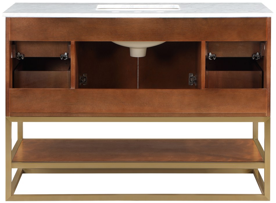 Meridian Furniture - Monad 48" Walnut Genuine Marble Top, Steel And Glass Base Bathroom Vanity - 404Walnut-48 - GreatFurnitureDeal