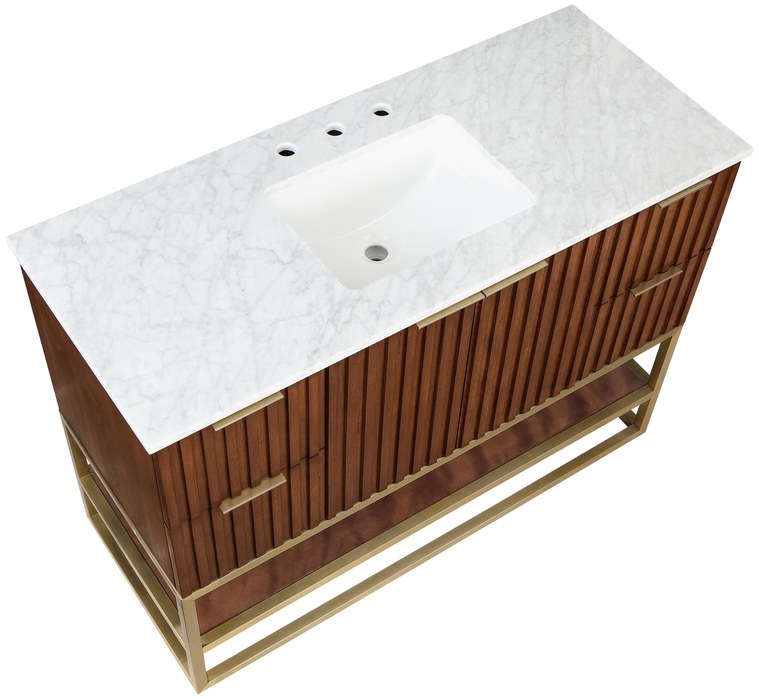 Meridian Furniture - Monad 48" Walnut Genuine Marble Top, Steel And Glass Base Bathroom Vanity - 404Walnut-48 - GreatFurnitureDeal
