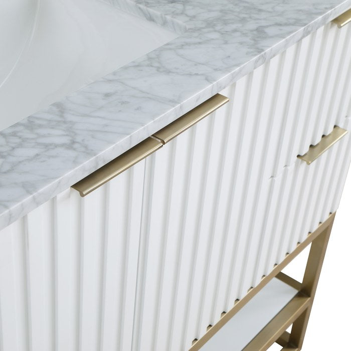 Meridian Furniture - Monad 48" White Genuine Marble Top, Steel And Glass Base Bathroom Vanity - 404White-48 - GreatFurnitureDeal