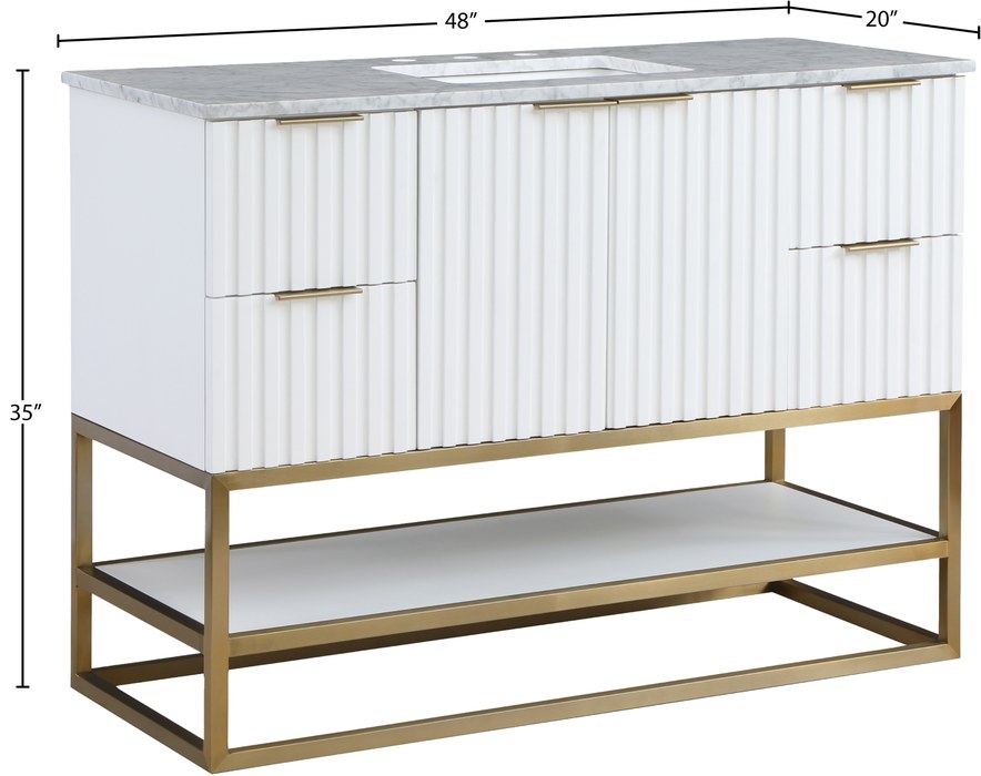Meridian Furniture - Monad 48" White Genuine Marble Top, Steel And Glass Base Bathroom Vanity - 404White-48 - GreatFurnitureDeal