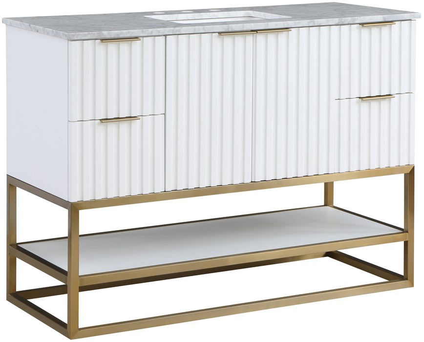 Meridian Furniture - Monad 48" White Genuine Marble Top, Steel And Glass Base Bathroom Vanity - 404White-48 - GreatFurnitureDeal