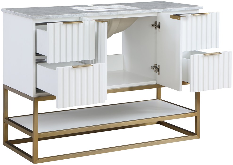 Meridian Furniture - Monad 48" White Genuine Marble Top, Steel And Glass Base Bathroom Vanity - 404White-48 - GreatFurnitureDeal
