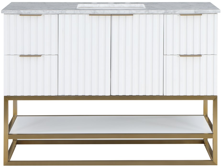 Meridian Furniture - Monad 48" White Genuine Marble Top, Steel And Glass Base Bathroom Vanity - 404White-48 - GreatFurnitureDeal