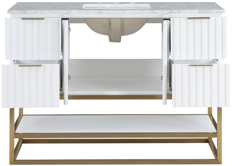 Meridian Furniture - Monad 48" White Genuine Marble Top, Steel And Glass Base Bathroom Vanity - 404White-48 - GreatFurnitureDeal