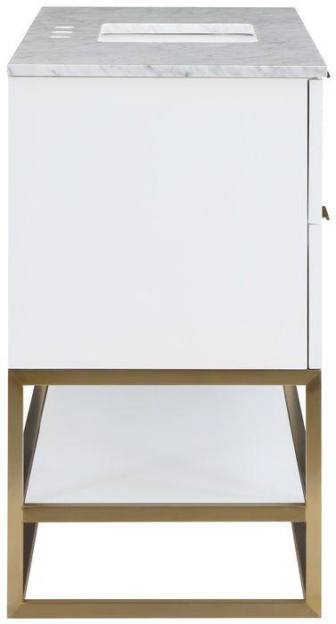 Meridian Furniture - Monad 48" White Genuine Marble Top, Steel And Glass Base Bathroom Vanity - 404White-48 - GreatFurnitureDeal