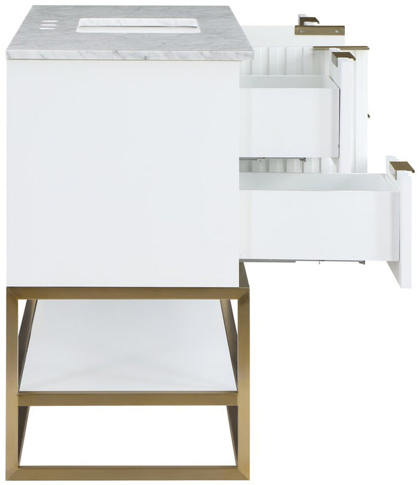 Meridian Furniture - Monad 48" White Genuine Marble Top, Steel And Glass Base Bathroom Vanity - 404White-48 - GreatFurnitureDeal