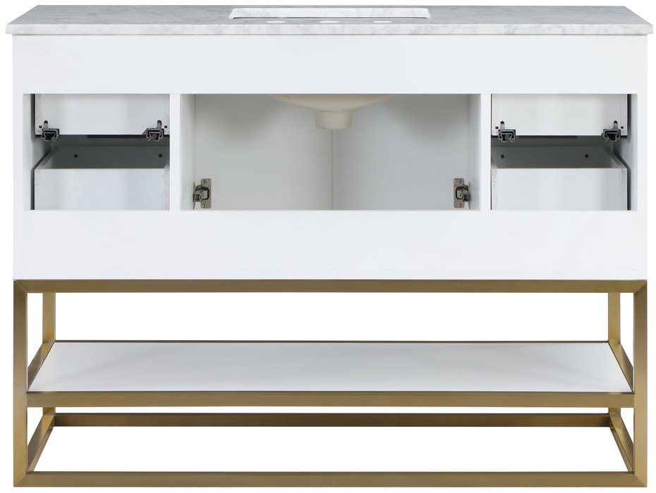 Meridian Furniture - Monad 48" White Genuine Marble Top, Steel And Glass Base Bathroom Vanity - 404White-48 - GreatFurnitureDeal