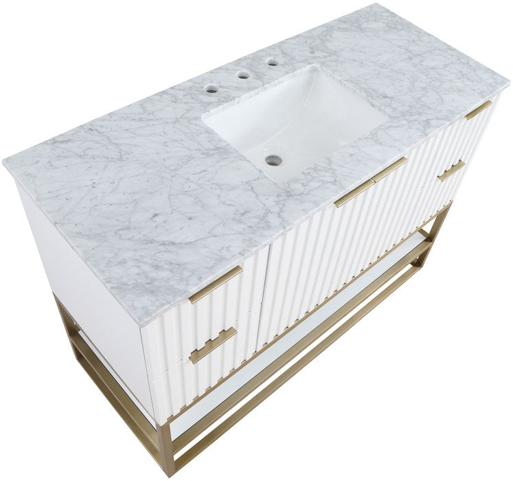 Meridian Furniture - Monad 48" White Genuine Marble Top, Steel And Glass Base Bathroom Vanity - 404White-48 - GreatFurnitureDeal