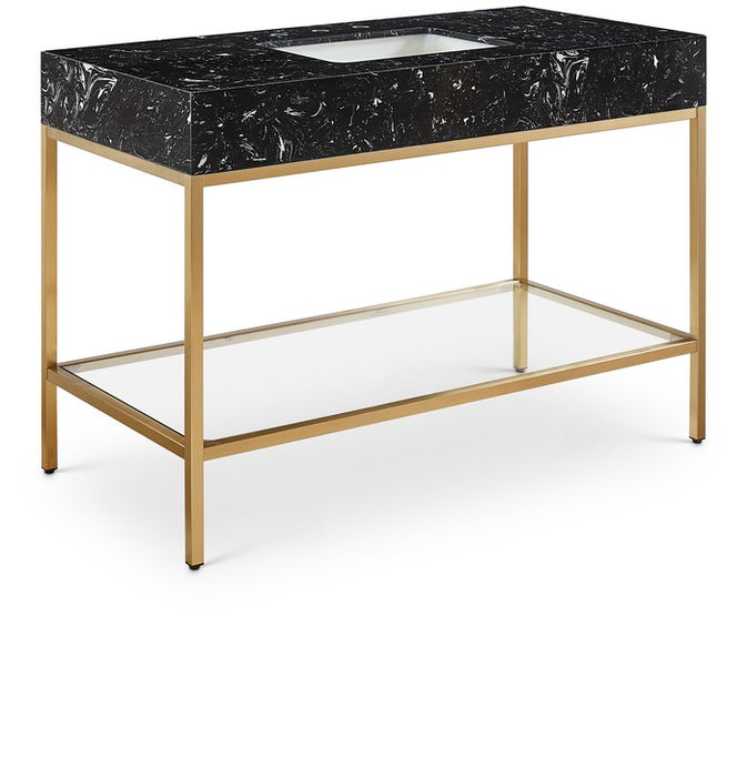 Meridian Furniture - Marmo 48" Black Engineered Stone Top, Steel And Glass Base Bathroom Vanity - 406Black-48 - GreatFurnitureDeal