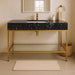 Meridian Furniture - Marmo 48" Black Engineered Stone Top, Steel And Glass Base Bathroom Vanity - 406Black-48 - GreatFurnitureDeal