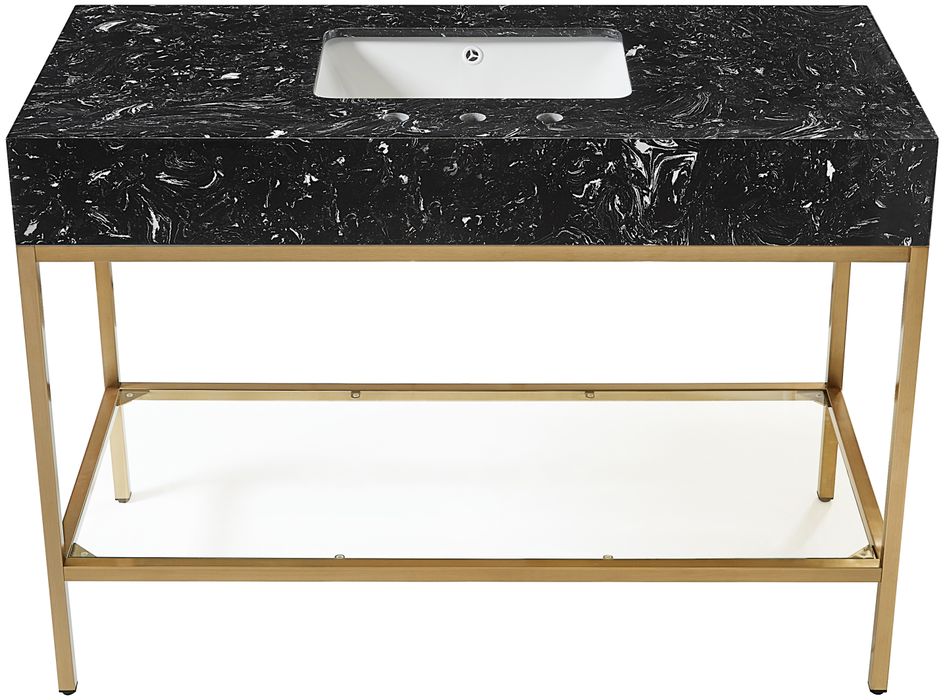 Meridian Furniture - Marmo 48" Black Engineered Stone Top, Steel And Glass Base Bathroom Vanity - 406Black-48 - GreatFurnitureDeal