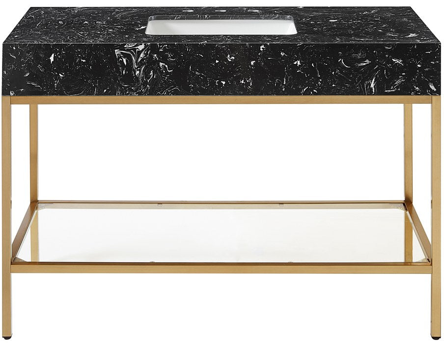 Meridian Furniture - Marmo 48" Black Engineered Stone Top, Steel And Glass Base Bathroom Vanity - 406Black-48 - GreatFurnitureDeal