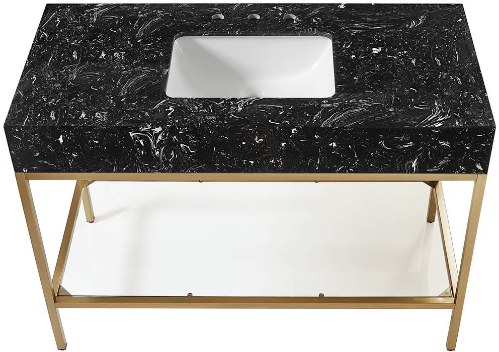 Meridian Furniture - Marmo 48" Black Engineered Stone Top, Steel And Glass Base Bathroom Vanity - 406Black-48 - GreatFurnitureDeal
