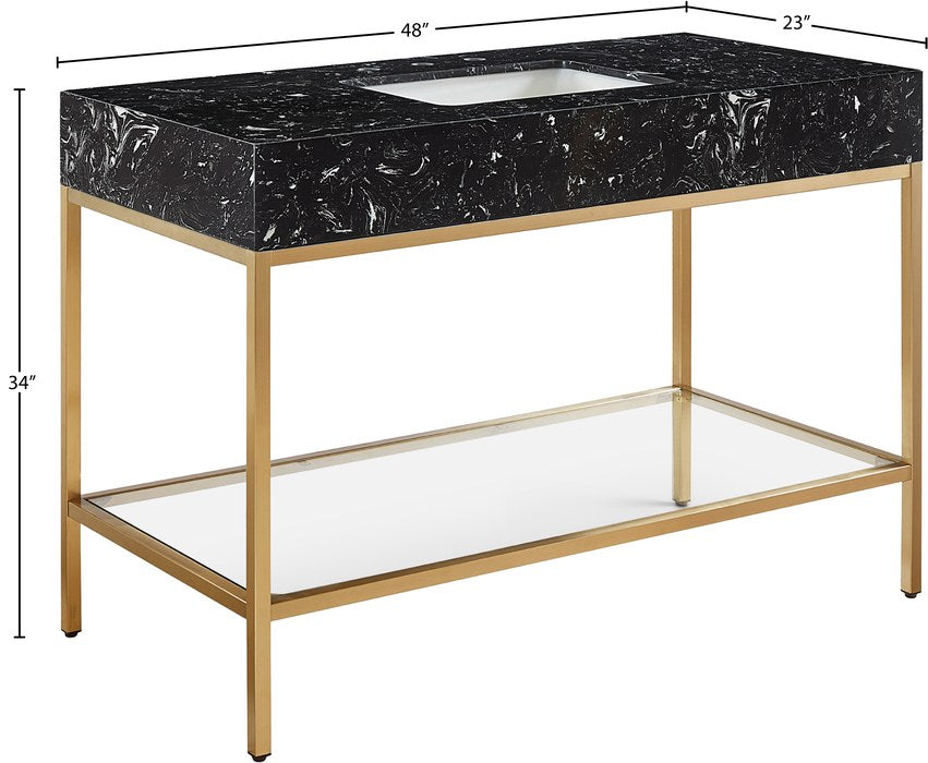 Meridian Furniture - Marmo 48" Black Engineered Stone Top, Steel And Glass Base Bathroom Vanity - 406Black-48 - GreatFurnitureDeal