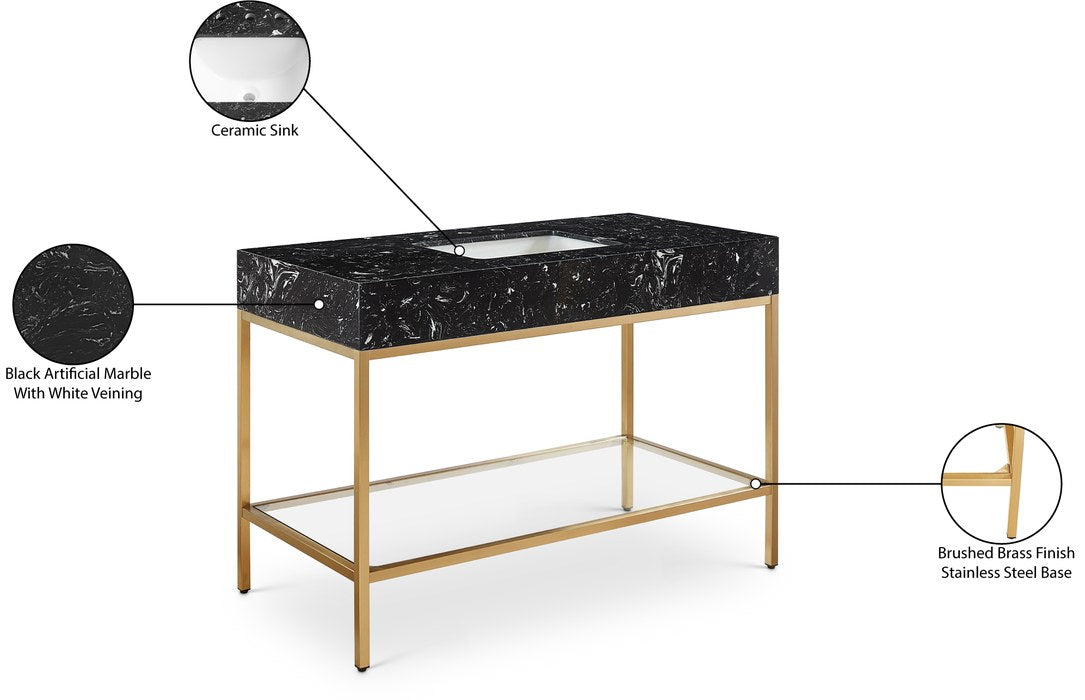 Meridian Furniture - Marmo 48" Black Engineered Stone Top, Steel And Glass Base Bathroom Vanity - 406Black-48 - GreatFurnitureDeal
