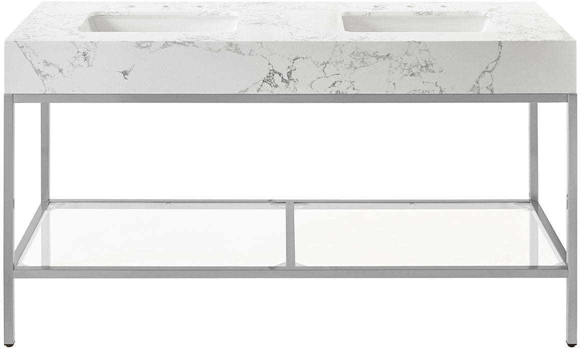 Meridian Furniture - Marmo 60" White Engineered Stone Top, Steel And Glass Base Bathroom Vanity - 408White-60 - GreatFurnitureDeal