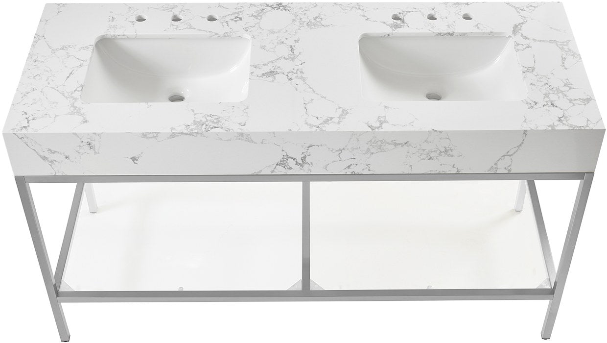 Meridian Furniture - Marmo 60" White Engineered Stone Top, Steel And Glass Base Bathroom Vanity - 408White-60 - GreatFurnitureDeal