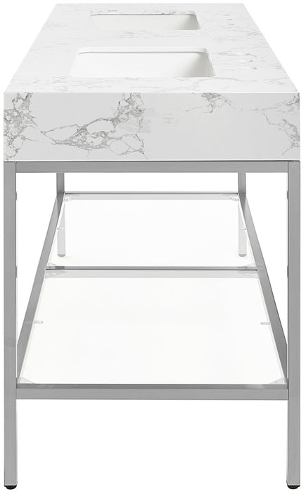 Meridian Furniture - Marmo 60" White Engineered Stone Top, Steel And Glass Base Bathroom Vanity - 408White-60 - GreatFurnitureDeal