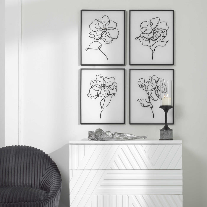 Uttermost - Bloom Black White Framed Prints, S/4 - 41430 - GreatFurnitureDeal