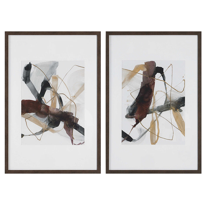 Uttermost - Burgundy Interjection Abstract Prints, Set/2 - 41440 - GreatFurnitureDeal