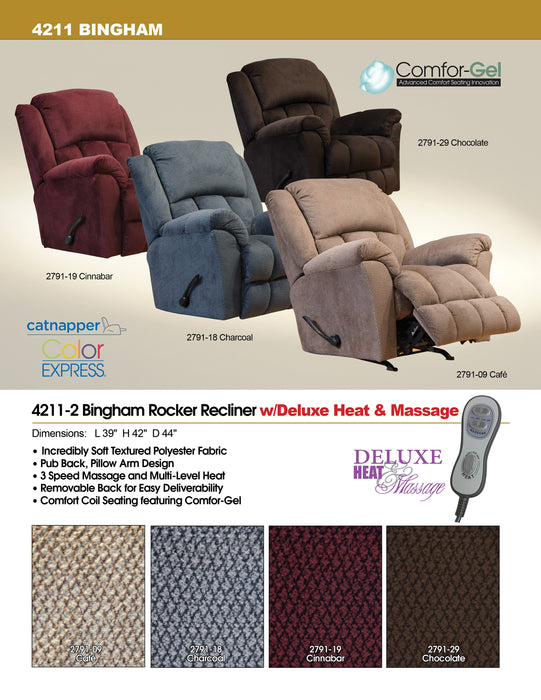 Catnapper - Bingham Rocker Recliner w-Deluxe Heat & Massage in Charcoal - 42112279118