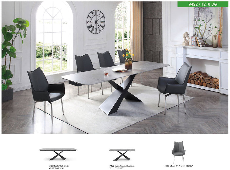 ESF Furniture - 9422 - 7 Piece Dining Table Set in Dark Grey - 9422TABLE-7SET - GreatFurnitureDeal