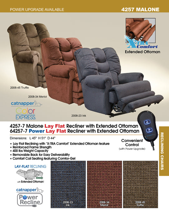 Catnapper - Malone Power Lay Flat Recliner with Extended Ottoman in Ink - 64257-7-INK