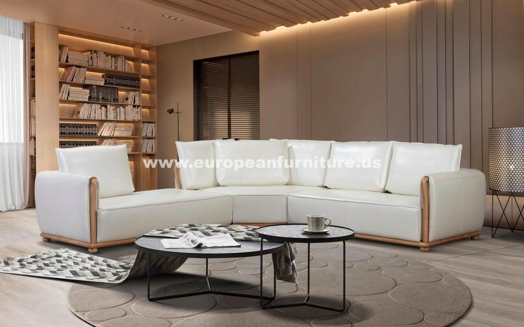 European Furniture - Skyline Sectional Off White Italian Leather - EF-26661