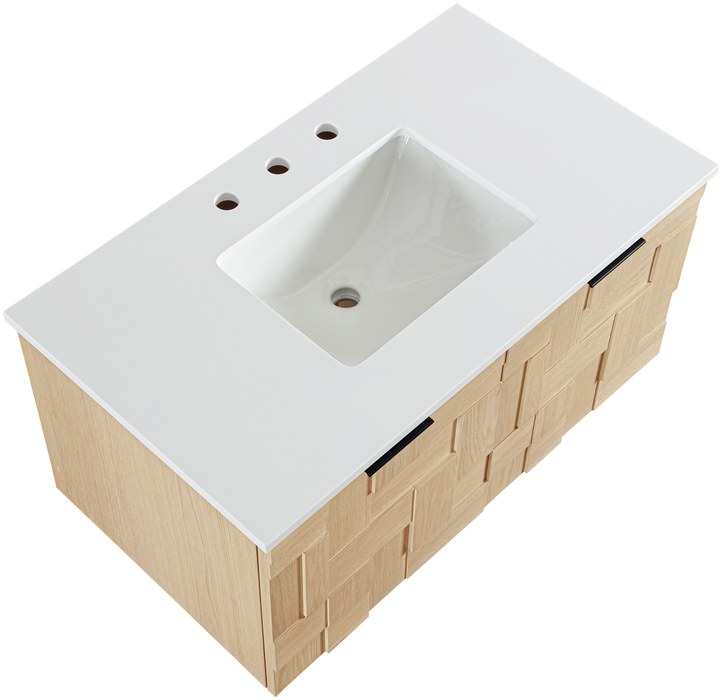 Meridian Furniture - Leonardo 36" Natural Engineered Stone And Solid Wood Wall Mounted Bathroom Vanity - 435Natural-36 - GreatFurnitureDeal