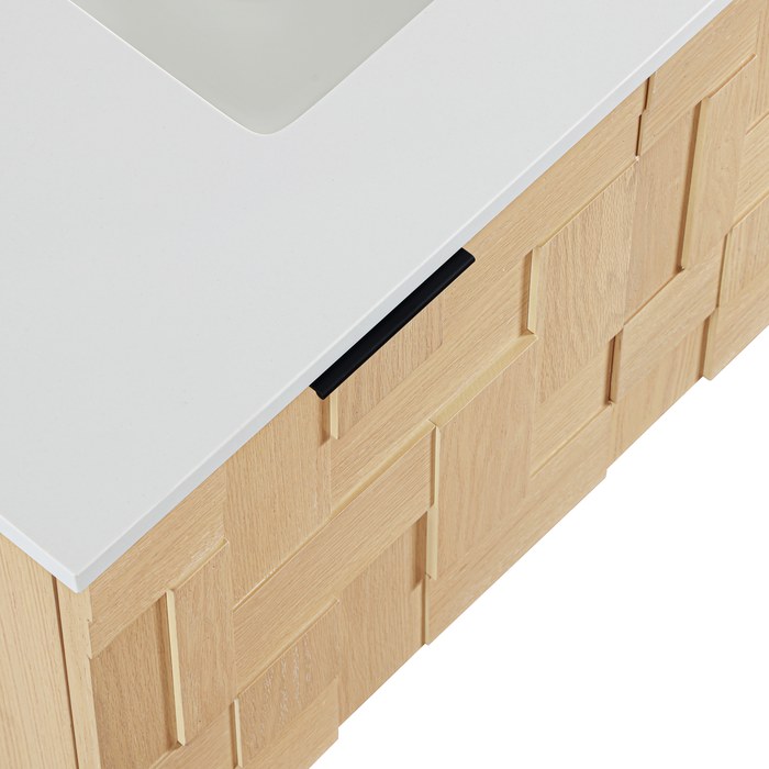 Meridian Furniture - Leonardo 36" Natural Engineered Stone And Solid Wood Wall Mounted Bathroom Vanity - 435Natural-36 - GreatFurnitureDeal