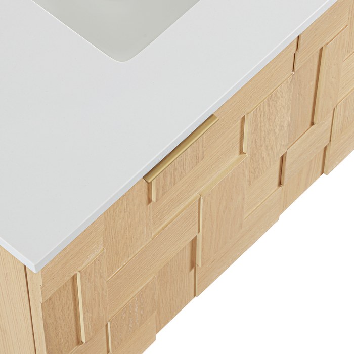 Meridian Furniture - Leonardo 36" Natural Engineered Stone And Solid Wood Wall Mounted Bathroom Vanity - 435Natural-36 - GreatFurnitureDeal
