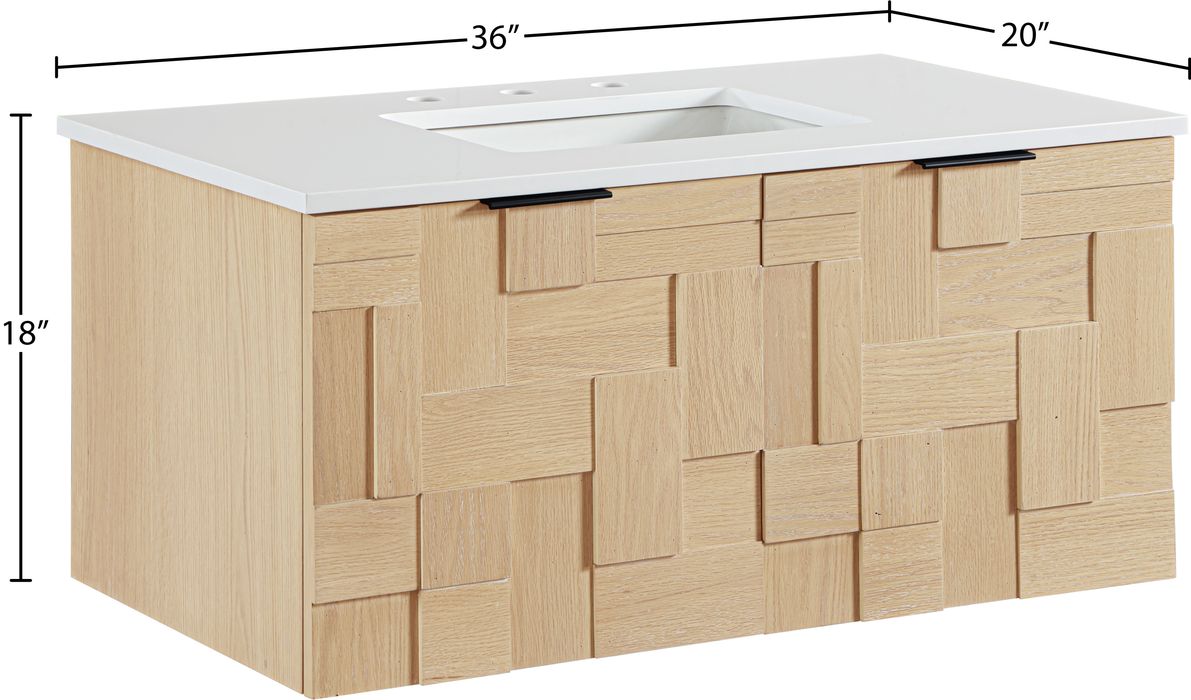 Meridian Furniture - Leonardo 36" Natural Engineered Stone And Solid Wood Wall Mounted Bathroom Vanity - 435Natural-36 - GreatFurnitureDeal