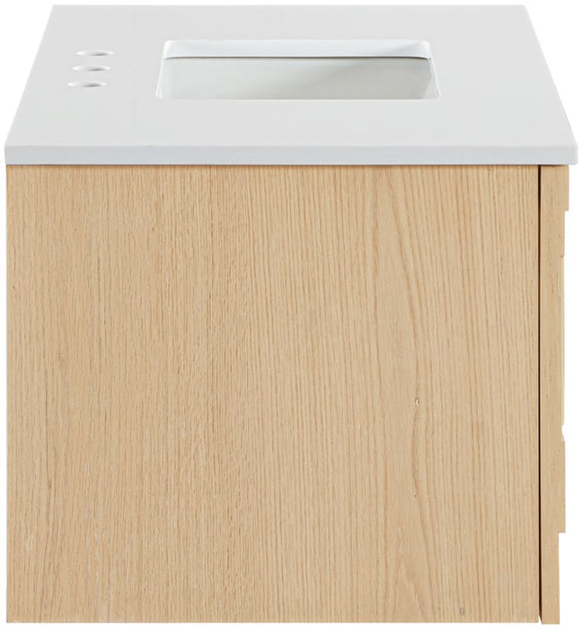 Meridian Furniture - Leonardo 36" Natural Engineered Stone And Solid Wood Wall Mounted Bathroom Vanity - 435Natural-36 - GreatFurnitureDeal