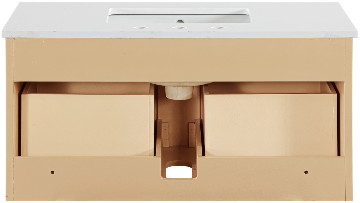 Meridian Furniture - Leonardo 36" Natural Engineered Stone And Solid Wood Wall Mounted Bathroom Vanity - 435Natural-36 - GreatFurnitureDeal