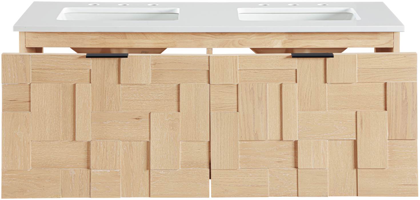 Meridian Furniture - Leonardo 36" Natural Engineered Stone And Solid Wood Wall Mounted Bathroom Vanity - 435Natural-36 - GreatFurnitureDeal