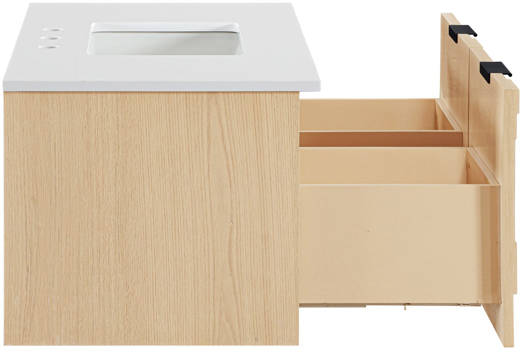Meridian Furniture - Leonardo 36" Natural Engineered Stone And Solid Wood Wall Mounted Bathroom Vanity - 435Natural-36 - GreatFurnitureDeal