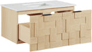 Meridian Furniture - Leonardo 36" Natural Engineered Stone And Solid Wood Wall Mounted Bathroom Vanity - 435Natural-36 - GreatFurnitureDeal