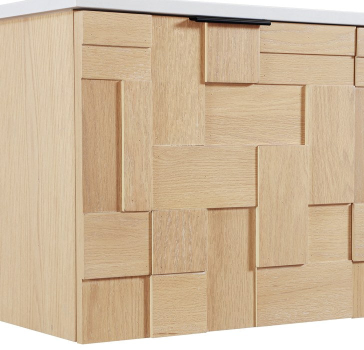 Meridian Furniture - Leonardo 36" Natural Engineered Stone And Solid Wood Wall Mounted Bathroom Vanity - 435Natural-36 - GreatFurnitureDeal