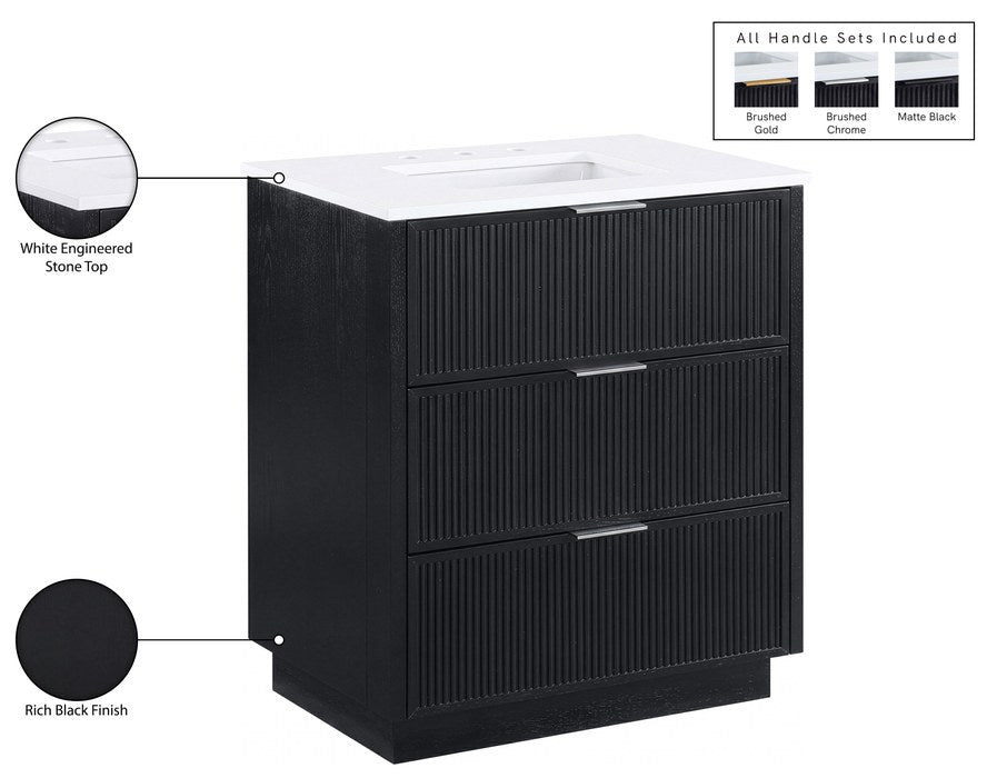 Meridian Furniture - Willard 30" Black Engineered Stone And Solid Wood Bathroom Vanity - 436Black-30 - GreatFurnitureDeal